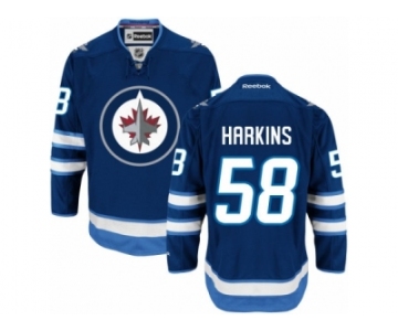 Men's Reebok Winnipeg Jets #58 Jansen Harkins Authentic Navy Blue Home NHL Jersey