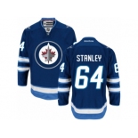 Men's Reebok Winnipeg Jets #64 Logan Stanley Authentic Navy Blue Home NHL Jersey