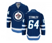 Men's Reebok Winnipeg Jets #64 Logan Stanley Authentic Navy Blue Home NHL Jersey