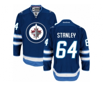 Men's Reebok Winnipeg Jets #64 Logan Stanley Authentic Navy Blue Home NHL Jersey