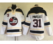 Men's Winnipeg Jets #31 Ondrej Pavelec White Sawyer Hooded Sweatshirt Stitched NHL Jersey