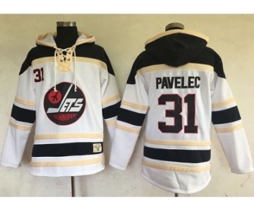 Men's Winnipeg Jets #31 Ondrej Pavelec White Sawyer Hooded Sweatshirt Stitched NHL Jersey