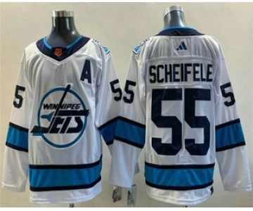 Men's Winnipeg Jets #55 Mark Scheifele White 2022 Reverse Retro Stitched Jersey