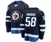 Winnipeg Jets #58 Jansen Harkins Fanatics Branded Navy Blue Home Breakaway NHL Jersey