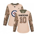 Women Adidas Winnipeg Jets #10 Dale Hawerchuk Authentic Camo Veterans Day Practice NHL Jersey