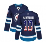 Women Adidas Winnipeg Jets #10 Dale Hawerchuk Authentic Navy Blue USA Flag Fashion NHL Jersey