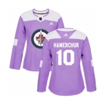 Women Adidas Winnipeg Jets #10 Dale Hawerchuk Authentic Purple Fights Cancer Practice NHL Jersey