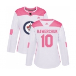 Women Adidas Winnipeg Jets #10 Dale Hawerchuk Authentic White Pink Fashion NHL Jersey