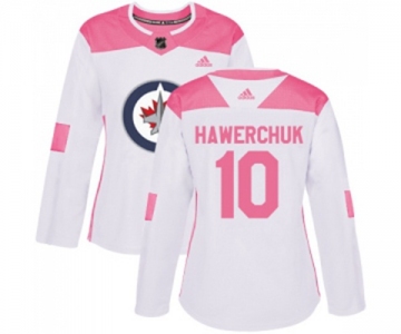 Women Adidas Winnipeg Jets #10 Dale Hawerchuk Authentic White Pink Fashion NHL Jersey