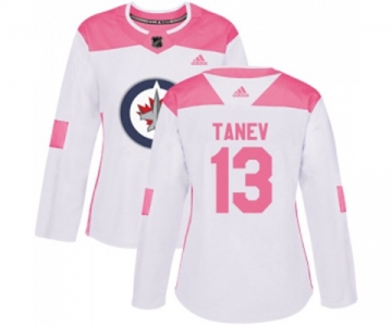 Women Adidas Winnipeg Jets #13 Brandon Tanev Authentic White Pink Fashion NHL Jersey