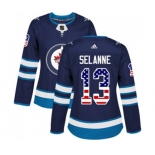 Women Adidas Winnipeg Jets #13 Teemu Selanne Authentic Navy Blue USA Flag Fashion NHL Jersey