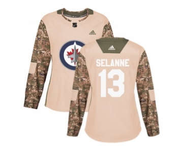 Women Adidas Winnipeg Jets #13 Teemu Selanne Camo Authentic 2017 Veterans Day Stitched NHL Jersey