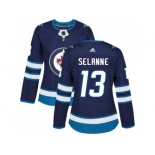 Women Adidas Winnipeg Jets #13 Teemu Selanne Navy Blue Home Authentic Stitched NHL Jersey