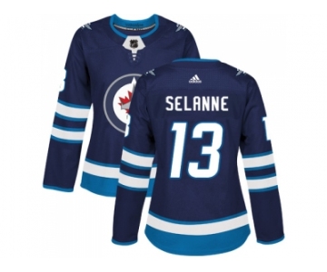 Women Adidas Winnipeg Jets #13 Teemu Selanne Navy Blue Home Authentic Stitched NHL Jersey