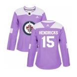 Women Adidas Winnipeg Jets #15 Matt Hendricks Authentic Purple Fights Cancer Practice NHL Jersey