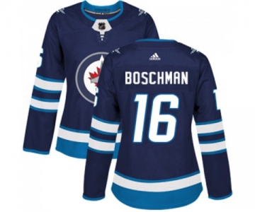 Women Adidas Winnipeg Jets #16 Laurie Boschman Authentic Navy Blue Home NHL Jersey