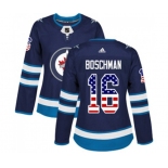 Women Adidas Winnipeg Jets #16 Laurie Boschman Authentic Navy Blue USA Flag Fashion NHL Jersey