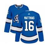 Women Adidas Winnipeg Jets #16 Shawn Matthias Authentic Blue Alternate NHL Jersey