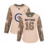 Women Adidas Winnipeg Jets #16 Shawn Matthias Authentic Camo Veterans Day Practice NHL Jersey