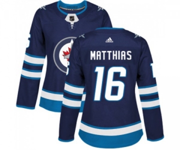 Women Adidas Winnipeg Jets #16 Shawn Matthias Authentic Navy Blue Home NHL Jersey