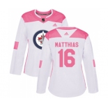 Women Adidas Winnipeg Jets #16 Shawn Matthias Authentic White Pink Fashion NHL Jersey