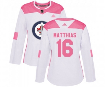 Women Adidas Winnipeg Jets #16 Shawn Matthias Authentic White Pink Fashion NHL Jersey