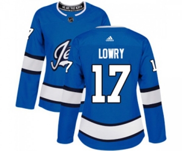 Women Adidas Winnipeg Jets #17 Adam Lowry Authentic Blue Alternate NHL Jersey