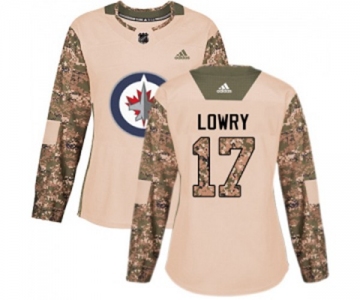 Women Adidas Winnipeg Jets #17 Adam Lowry Authentic Camo Veterans Day Practice NHL Jersey