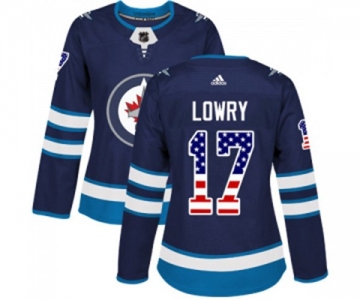 Women Adidas Winnipeg Jets #17 Adam Lowry Authentic Navy Blue USA Flag Fashion NHL Jersey