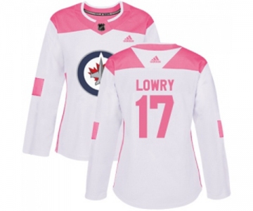 Women Adidas Winnipeg Jets #17 Adam Lowry Authentic White Pink Fashion NHL Jersey