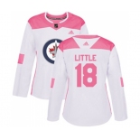 Women Adidas Winnipeg Jets #18 Bryan Little Authentic White Pink Fashion NHL Jersey