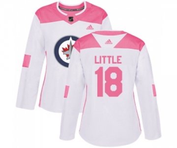 Women Adidas Winnipeg Jets #18 Bryan Little Authentic White Pink Fashion NHL Jersey