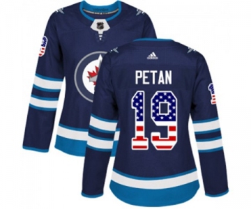 Women Adidas Winnipeg Jets #19 Nic Petan Authentic Navy Blue USA Flag Fashion NHL Jersey