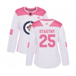 Women Adidas Winnipeg Jets #25 Paul Stastny Authentic White Pink Fashion NHL Jersey