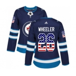 Women Adidas Winnipeg Jets #26 Blake Wheeler Authentic Navy Blue USA Flag Fashion NHL Jersey