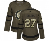 Women Adidas Winnipeg Jets #27 Nikolaj Ehlers Authentic Green Salute to Service NHL Jersey