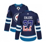 Women Adidas Winnipeg Jets #27 Nikolaj Ehlers Authentic Navy Blue USA Flag Fashion NHL Jersey