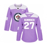 Women Adidas Winnipeg Jets #27 Teppo Numminen Authentic Purple Fights Cancer Practice NHL Jersey