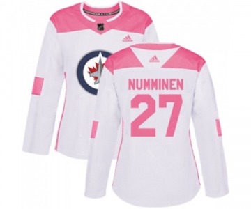 Women Adidas Winnipeg Jets #27 Teppo Numminen Authentic White Pink Fashion NHL Jersey