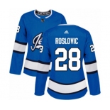 Women Adidas Winnipeg Jets #28 Jack Roslovic Authentic Blue Alternate NHL Jersey