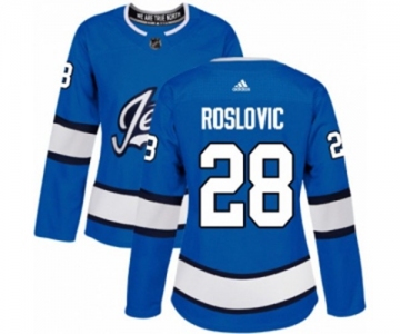 Women Adidas Winnipeg Jets #28 Jack Roslovic Authentic Blue Alternate NHL Jersey