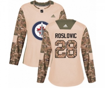 Women Adidas Winnipeg Jets #28 Jack Roslovic Authentic Camo Veterans Day Practice NHL Jersey