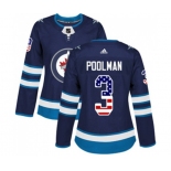 Women Adidas Winnipeg Jets #3 Tucker Poolman Authentic Navy Blue USA Flag Fashion NHL Jersey