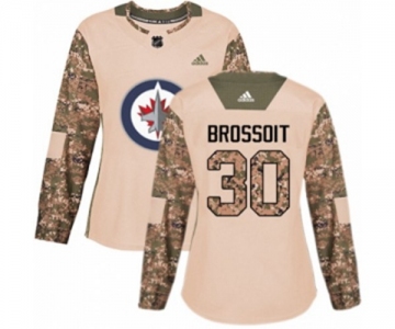 Women Adidas Winnipeg Jets #30 Laurent Brossoit Authentic Camo Veterans Day Practice NHL Jersey