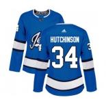 Women Adidas Winnipeg Jets #34 Michael Hutchinson Authentic Blue Alternate NHL Jersey