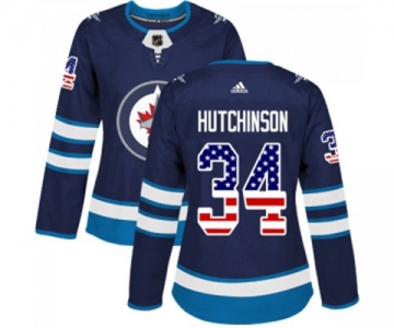 Women Adidas Winnipeg Jets #34 Michael Hutchinson Authentic Navy Blue USA Flag Fashion NHL Jersey