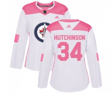 Women Adidas Winnipeg Jets #34 Michael Hutchinson Authentic White Pink Fashion NHL Jersey