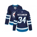 Women Adidas Winnipeg Jets #34 Michael Hutchinson Navy Blue Home Authentic Stitched NHL Jersey