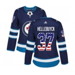 Women Adidas Winnipeg Jets #37 Connor Hellebuyck Authentic Navy Blue USA Flag Fashion NHL Jersey