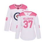 Women Adidas Winnipeg Jets #37 Connor Hellebuyck Authentic White Pink Fashion NHL Jersey